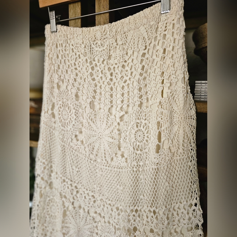 Pat Dahnke Made In Texas Cotton Crochet Maxi Skirt in Cream M/L - Picture 7 of 8